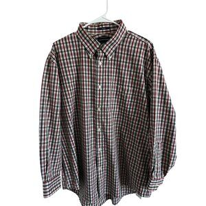 Lands' End Plaid Casual Long Sleeve Button-Up Shirt No Iron Cotton Classic Fit
